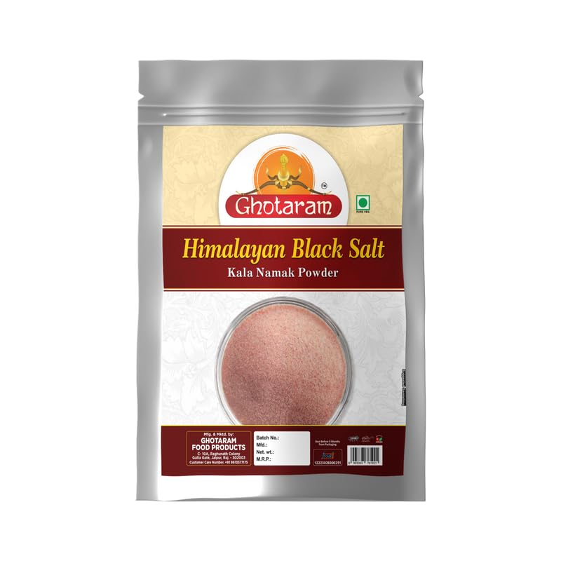 Ghotaram Black Salt/Kala Namak Powder with 84 Trace Minerals | Pure Himalayan Black Rock Salt Cooking Salt for A Healthy Life | Kiln Fired Pinkish Grey Black Salt Powder Kala Namak-200GM*1Pack
