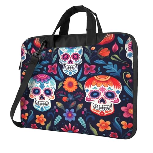 Bolsa para laptop con diseño colorido calavera y flores miniatura 1