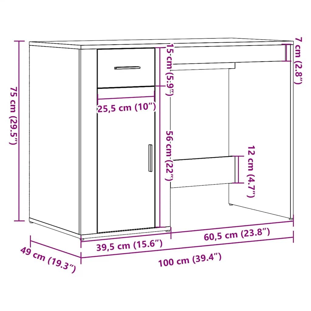 Scrivania Rovere Artigianale in Legno Multistrato 100x49x75 cm con Cassetto e Ripiano per Studio Ufficio Casa Smartworking Postazione PC Gaming Salvaspazio