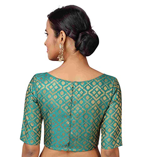 Image of Studio Shringaar Women's Readymade Brocade Elbow Length Sleeves Saree Blouse