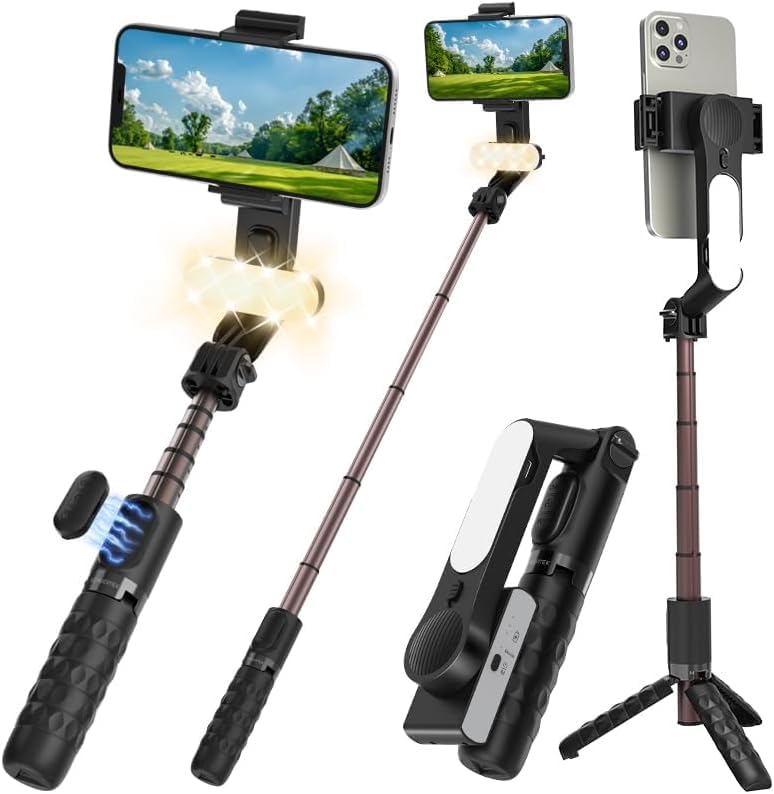 WEIIBDIE Gimbal-Stabilisator für Smartphone, Selfie-Stick für iPhone-Stativ mit Fülllicht und kabelloser Fernbedienung, 1-Achsen-Telefon-Gimbal für Handy-Kamera und Android zum Vloggen auf Tiktok und