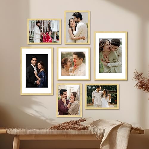 Image of Art Street Photo Frame Set of 7 Beige Wall Decor Collage Display Hanging Family Picture Frames Gallery Collection Decor Items Wall Mount Frames Birthday Anniversary, 8x12, 12x12 and 12x16 In