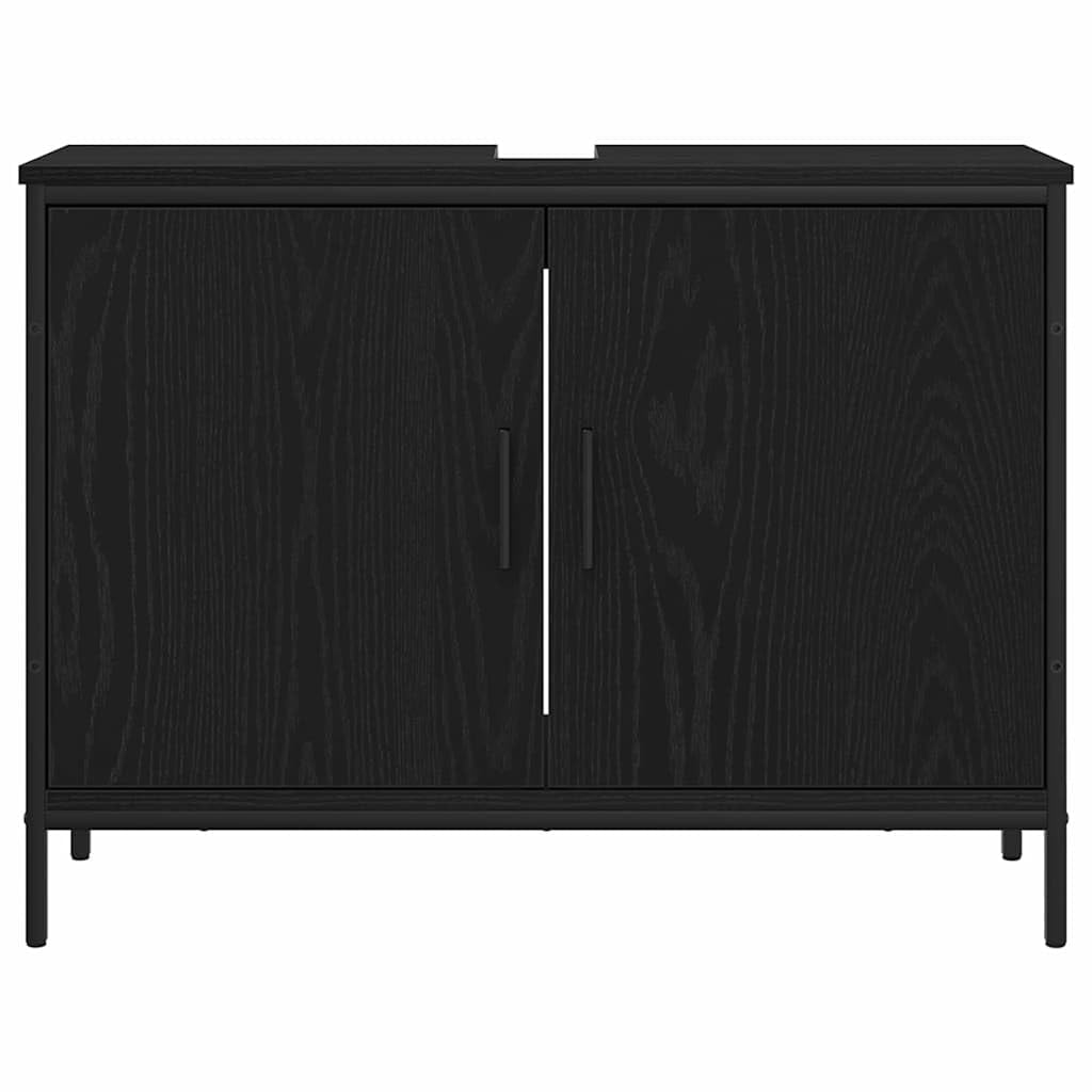 Mueble bajo lavabo de roble negro, 80 x 30 x 60 cm, material de madera con marco de acero, 2 puertas, moderno mueble de baño que ahorra espacio para pequeños baños y aseos de invitados