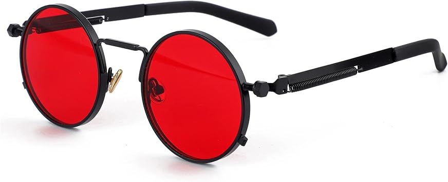 EYLRIM Round Steampunk Sunglasses Hippie Circle Glasses Gothic Metal Frame 100% UV Blocking Lens