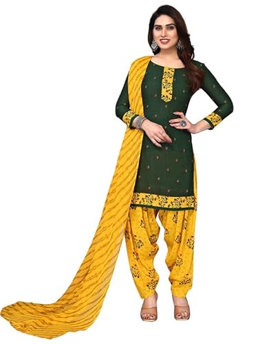 GJ Fashion Indian Punjabi Style Crepe Patiala Salwar Suit with Dupatta for Women Ready to wear, Large, Green,,33