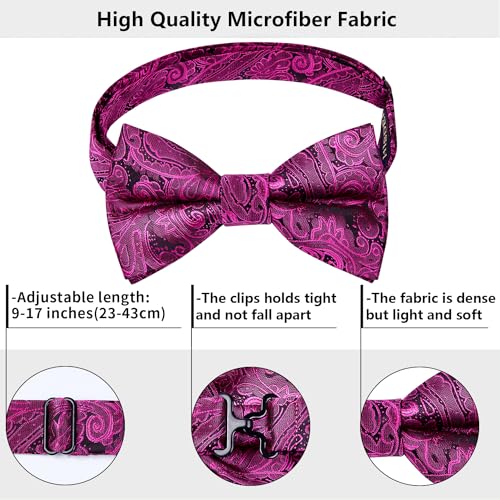 Image of HISDERN Bow Ties for Men Pre-Tied Bow Tie Floral Paisley Handkerchief Classic Formal Bowtie and Pocket Square Cufflinks Set