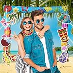 37Pcs Aloha Luau Party Inflatable Selfie Photo Frame & Photo Booth Props Set Hawaiian Party Selfie Props for Pictures and Decorations Summer Tropical Flamingo Tiki Birthday Party Supplies - Image 5