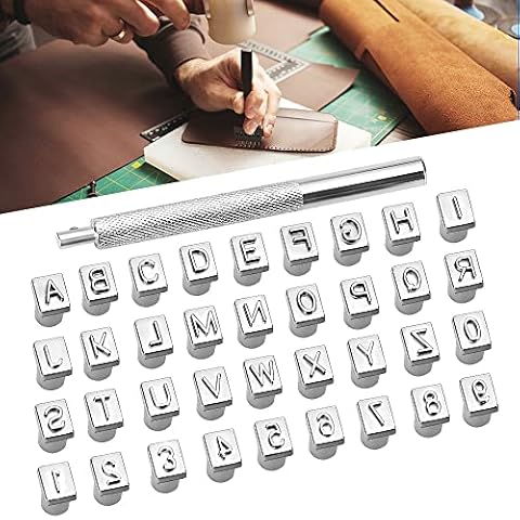 36 Pcs Leather Embossing Stamps 26 Letter and 10 Number Stamp Punch Kit 6mm Metal Letter Punch Alphabet Carving Punch Tool with 1 Stamping Handle for DIY Handmade Leather Art Craft Cover