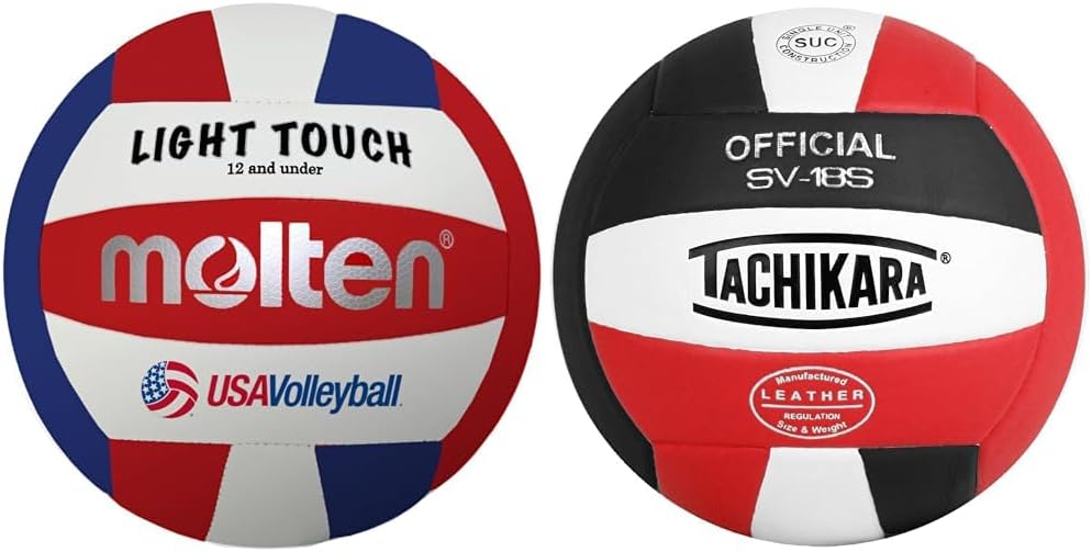 Molten MS240-3 Light Touch and Tachikara SV18S Composite Leather Volleyballs, Red/White/Blue and Red/White/Black
