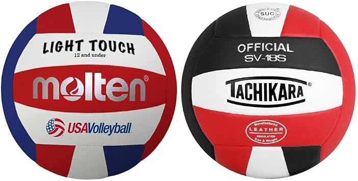 Molten MS240-3 Light Touch and Tachikara SV18S Composite Leather Volleyballs, Red/White/Blue and Red/White/Black