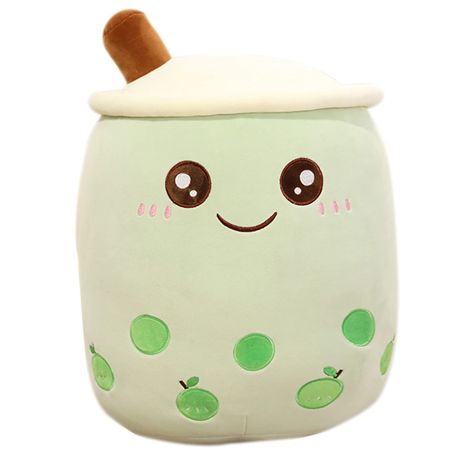 Boba Plush Pillow Stuffed Toy Soft Lifelike Bubble Pearl Milk Tea Hugging Pillow Cartoon Plush Back Cushion Gift Toys (Green-big Eyes, 50cm/19.68inch)