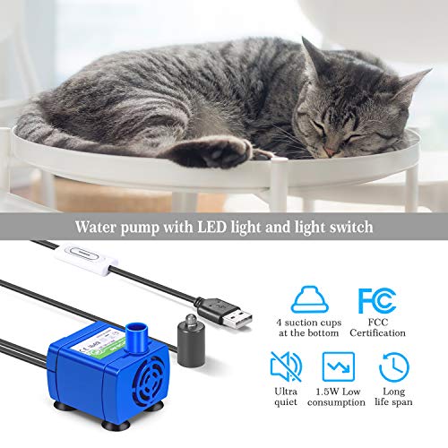 Wonder Creature Cat Water Fountain with Stainless Steel Lid, 2.4L/81oz Automatic Cat Fountain with LED Light and Water… - Image 3