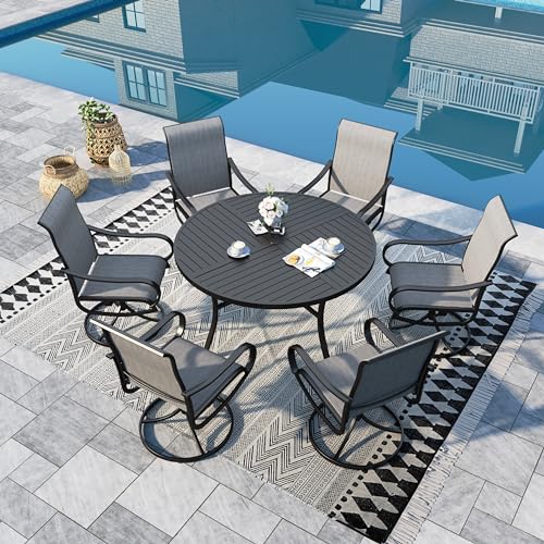 Image of Sophia & William Outdoor Dining Set Patio Dining Set for 6 Round Patio Table and Chairs Set 7 Pieces Patio Set with Swivel Patio Chairs 54 inch Metal Table for Garden Pool All Weather Grey