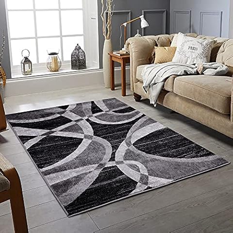 New Modern Rugs Wind Pattern Small Extra Large Bedroom Living Room Floor Rugs Hallway Carpet (Swing_Black, 120_x_170) Cover