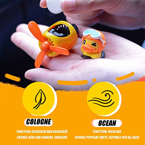 Image of Car fragrance diffuser pilot car air outlet cartoon rotating fan leaf perfume cute shape freshener with 2 fragrances (yellow duck),1.0 Count,(MY-391)