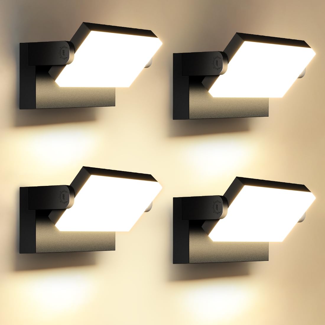 LEDMO 4 Pezzi 60W Applique da Parete Esterno/Interno 360° Lampade da Esterno Regolabile Applique Esterno per Terrazza Corridoio Giardini Nero 126 LEDs 5000 Lumen Bianco Caldo 3000K IP65
