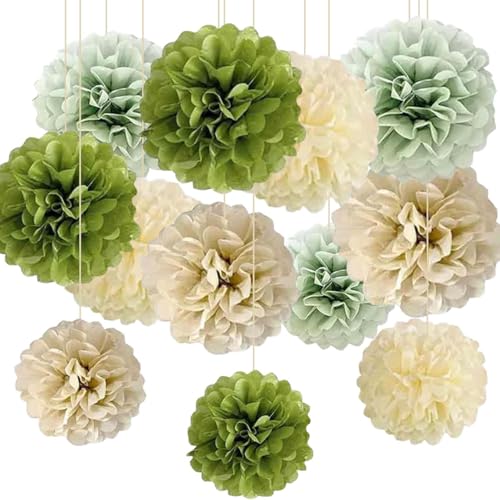 CC wonderland zone 12 Pièces Décorations Vert Sauge, Pompons Papier de Soie pour Décoration Fêtes Bébé Boho, Mariages et Fêtes Safari Nature Vert (Vert Sauge...