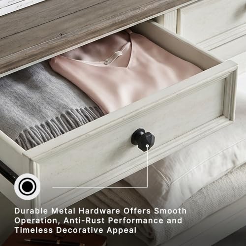 Image of Signature Design by Ashley Bolanburg Farmhouse Sofa Console Table, White | Two-tone wood console, 22-inch deep storage, 2 smooth drawers, Made of veneers, wood and engineered wood