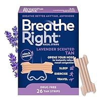 Breathe Right Nasal Strips Lavender Scent Extra Strength Tan Nasal Strips Help Stop Snoring Drug-Free Snoring Solution & Nasal Congestion Relief Caused By Colds & Allergies 26ct (packaging may vary)