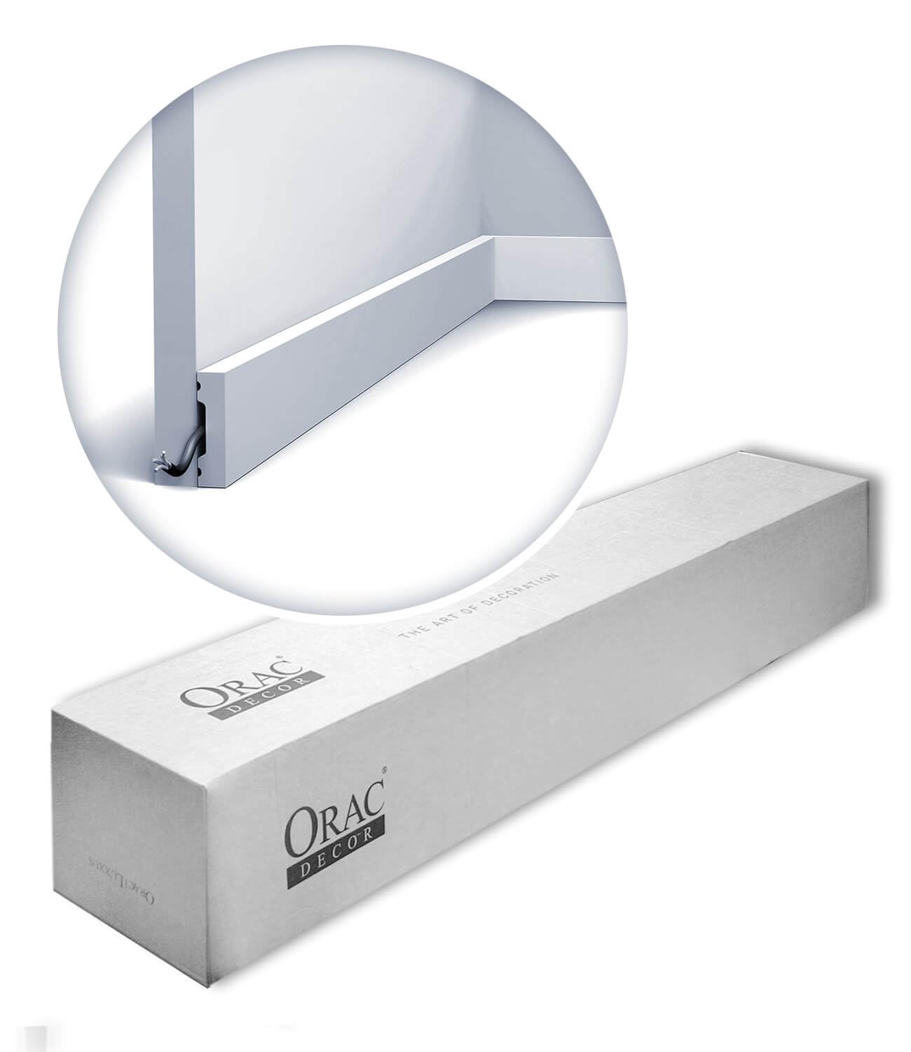 Orac Plinthes SX162-RAL9003-box SQUARE 200 cm x 1 cm x 4 cm Polystyrène extrudé (HDPS) prépeinte en blanc (RAL 9003) 36 moulures / 72 m