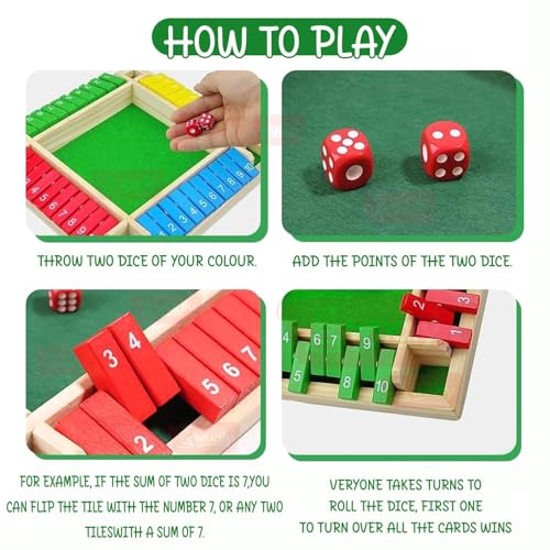 Image of Wooden Shut The Box Board Game - Educational Math Dice Game for Kids Family