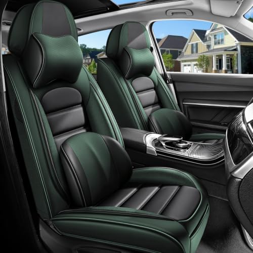 Image of Premium Leather Deluxe Front Covers for Toyota Camry 2015-2026, Black-Green