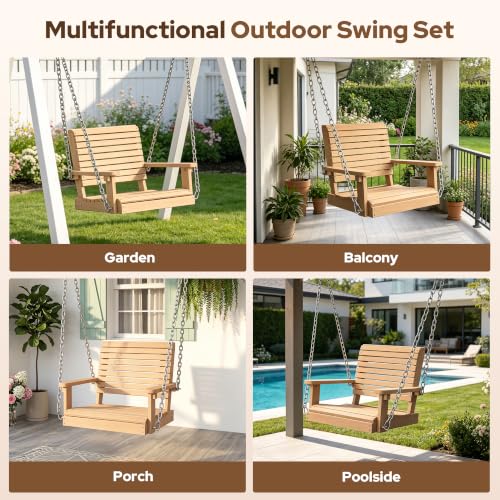 Image of Psilvam 4 FT Single Porch Swing, Heavy Duty Swing Chair Outdoor, Natural