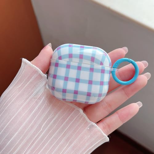 Image of MINSCOSE for AirPods 4 Clear Case,Cute Retro Plaid Pattern Design with Girly Keychain Lock,Soft TPU Protective Shockproof Cover with Cleaner Kit for Girls Women for Airpods 4-Blue
