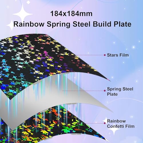 Image of IdeaFormer-3D Spring Steel Build Plate for Bambu Lab A1 Mini, Rainbow Confetti PEF+Galaxy PEY Double Sided Flexible Sheet, 184x184mm