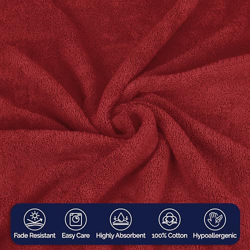 Image of Elegant Comfort Premium Cotton 8-Piece Towel Set, Includes 4 Washcloths, 2 Hand Towels and 2 Bath Towels, 100% Turkish Cotton - Highly Absorbent and Super Soft Towels for Bathroom, Burgundy