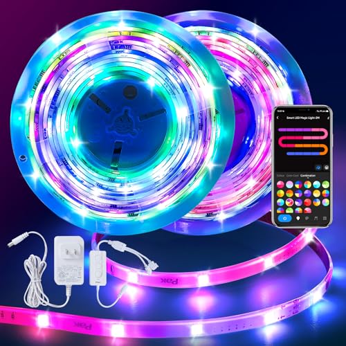 Image of Pak LED Strip Lights 105ft, RGBIC Color Changing Smart Lights with App, Remote & Voice Control, Music Sync, 64 Scenes, Flexible, DIY Cuttable, Easy Installation for Bedroom, TV, Gaming, Party