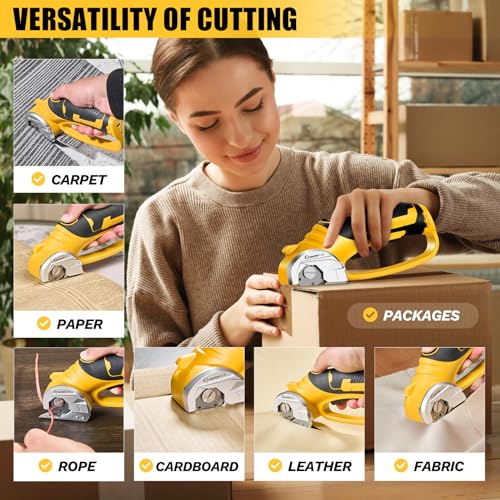 Image of SakerPlus Cordless Electric Scissors, 4V Cardboard Cutter, Box Cutter Fabric Scissor with Safety Lock & LED Light, Rechargeable Power Rotary Cutters for Box Carpet Fabric Plastic Leather (Pack of 2)