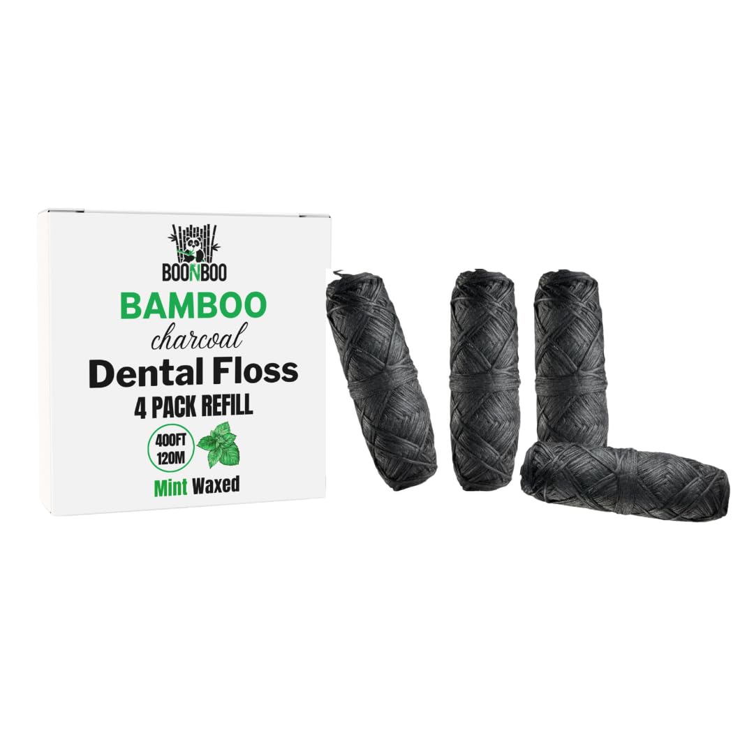 Dental Floss Refill | Bamboo Woven Fiber | Mint Flavor | 4pcs of 100FT/30M - Total 400FT/120M | Sustainable & Biodegradable