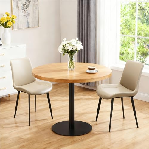 Image of Modern Dining Chairs Set of 2, PU Leather Dining Room Chairs, Upholstered Kitchen Chairs with Ergonomic Backrest & Sturdy Metal Legs, Perfect for Dining Room, Living Room, Beige