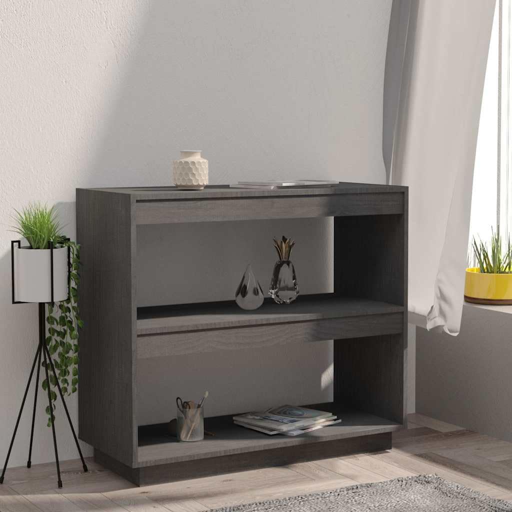 Libreria in Legno Massello di Pino Grigia 80x35x71 cm | Scaffale salvaspazio a tre livelli per soggiorno e studio, ideale per organizzare riviste, multimedia e decorazioni.