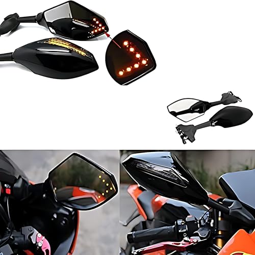 Image of R15 Side Mirror with Built-In LED Indicator, Black, compatible with Yamaha R15, Suzuki Burgman, Bajaj Pulsar RS, Pair