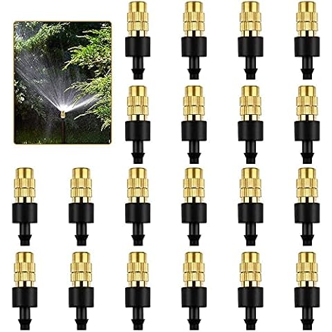 PAORHS Pack of 20 Sprinkler Nozzles Brass Spray Nozzles Mist Nozzle Adjustable Spray Nozzles Water Mist Sprinkler Adjustable Watering Dropper Emitter Drip System on 4/7 Barb Cover