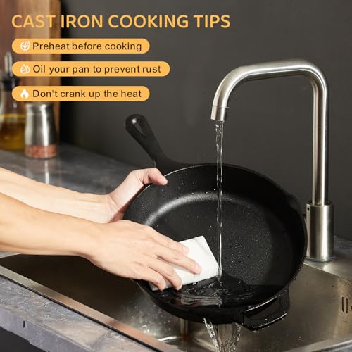 EWFEN Cast Iron Skillet 3-Piece Set, Heavy-Duty Professional Restaurant Chef Quality Pre-Seasoned Pan Cookware Set, 6", 8", 10" Pans For Frying, Saute, Cooking, Use Indoor/Outdoor, Oven, Grill - Image 7