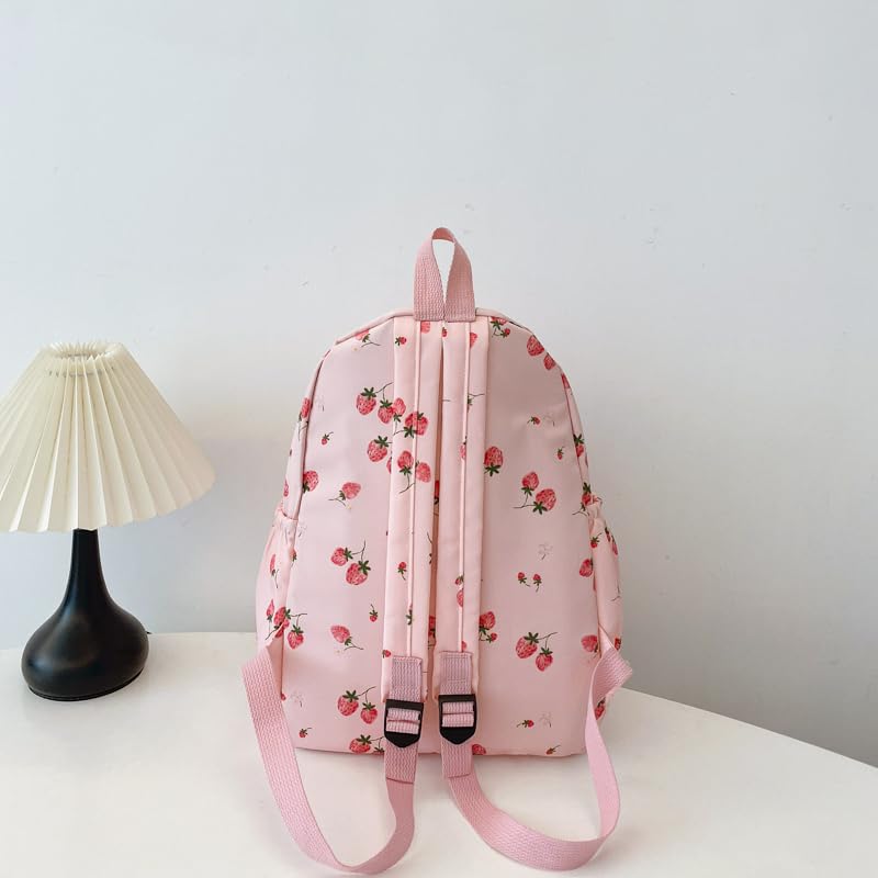 Coquette Strawberry Backpack Cute Aesthetic Fruit Preppy Backpack Nylon Strawberry Daypack Rucksack2