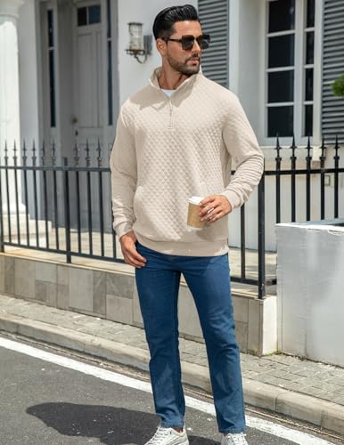 MioRoim Men's Quarter Zip Casual Pullover 1/4 Quilted Waffle Long Sleeve Sweatshirt Mock Neck Sweater with Pocket4
