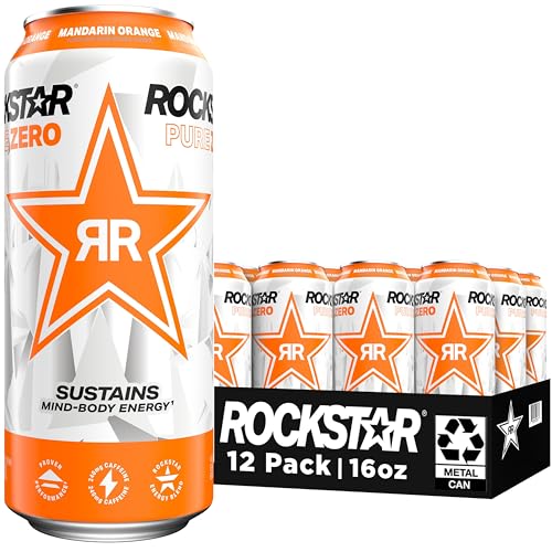 Rockstar Pure Zero Energy Drink, Orange, 0 Sugar, with Caffeine and Taurine, 16oz Cans (12 Pack) (Packaging May Vary)