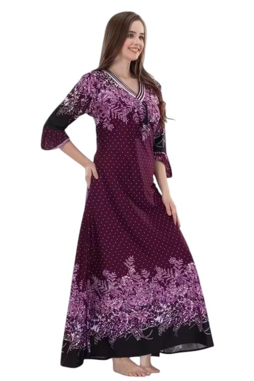 Women's Sarina Frock Style Maxi with Side Pocket and Back Belt Nighty Night Gown Nightdress Sarina Frock Style Maxi-Purple-2XL Multicolour-image-39