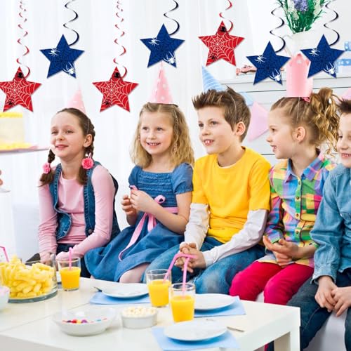 Image of 12pcs Spider Web Hanging Swirl Party Supplies,Halloween Spider Party Decoration,Blue and Red Party Swirls,Suitable for Baby Shower Decoration Supplies