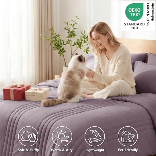 Image of CozyLux Full Size Comforter Sets Dusty Purple - 7 Pieces Bed in a Bag, Modern Vertical Quilted Room Decor, Soft All-Season Bedding Gift with Comforter, Sheets, Pillowcases & Shams