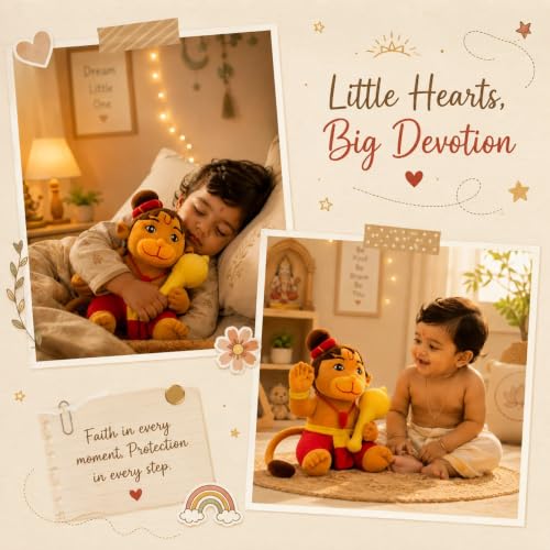 Image of AVSHUB God Soft Toy for Kids Divine Mantra Chanting Baby Hanuman with 3 Preloaded Mantras & Aartis, Musical Soft Plush Toy, Return Gift for Infants, Toddlers & Kids (Medium - 25 Cm)