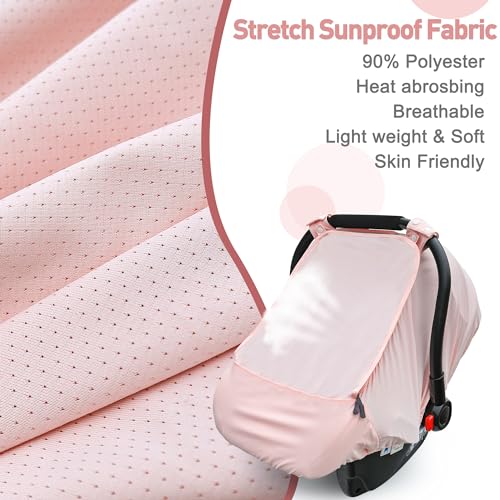 Image of Baby Car Seat Cover,Sunproof Car Seat Canopy for Babies, Extra Large Mesh Window Baby Car Seat Sun Shade Cover, Infant Carseat Covers for Summer /Autumn Use(Pink)