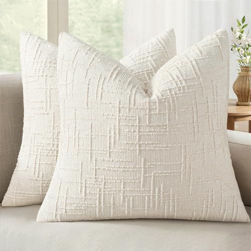 MIULEE Textured Throw Pillow Covers Thick Chenille Decorative Pillows Cream White...