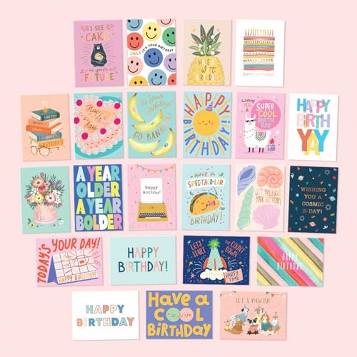 Image of S&O Box of Happy Birthday Cards with Envelopes - 100 Unique Memorable Birthday Cards with Envelopes - Colorful Important Day Notes Bulk for Office & Home - Assorted Occasion Greetings - 4x5.5 inch