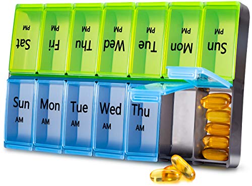 Extra large weekly pill organizer 2 times a day, am pm daily pill…