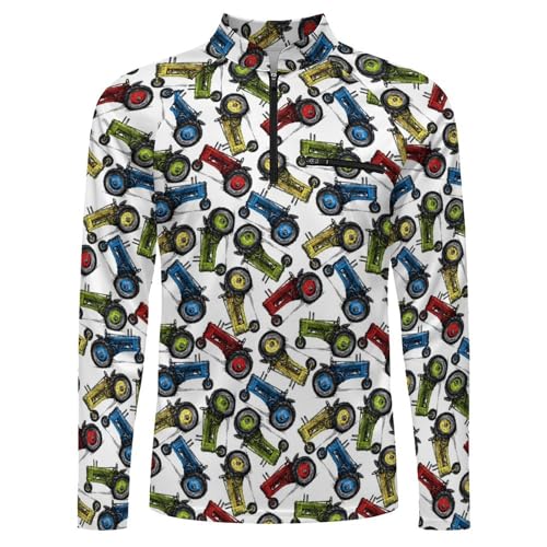 Retro Tractor Men's Rash Guard Long Sleeves Quick Dry Fishing Workout Shirts with Zipper4
